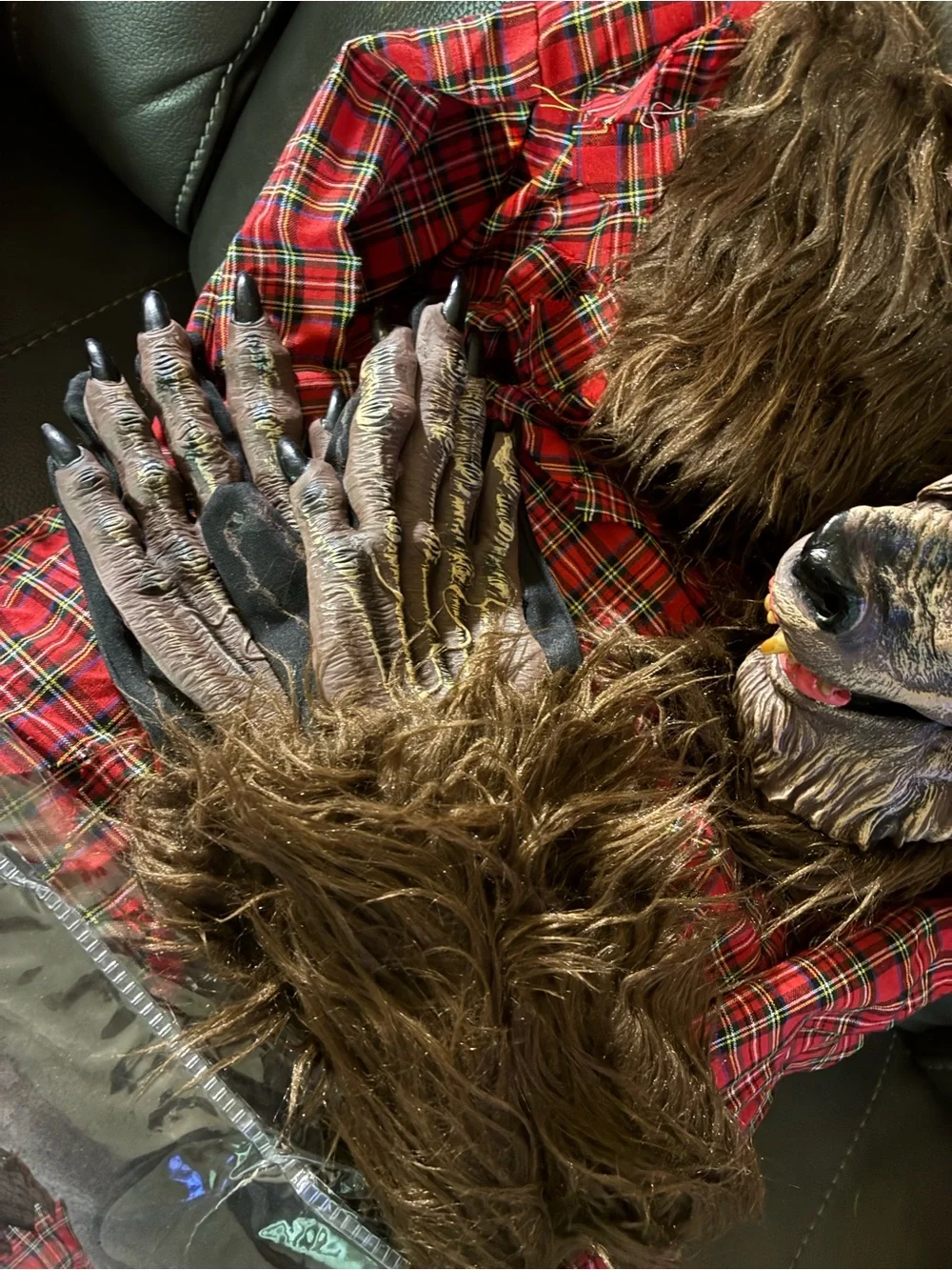 Werewolf Kids Costume - Brown Fur with Red Plaid Shirt Medium Size (8-10)